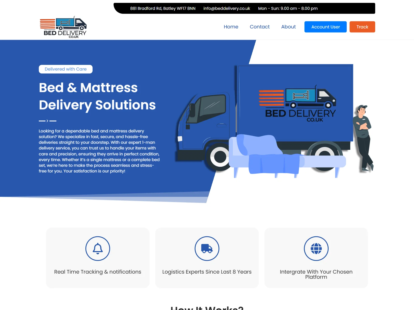 Bed Delivery website homepage