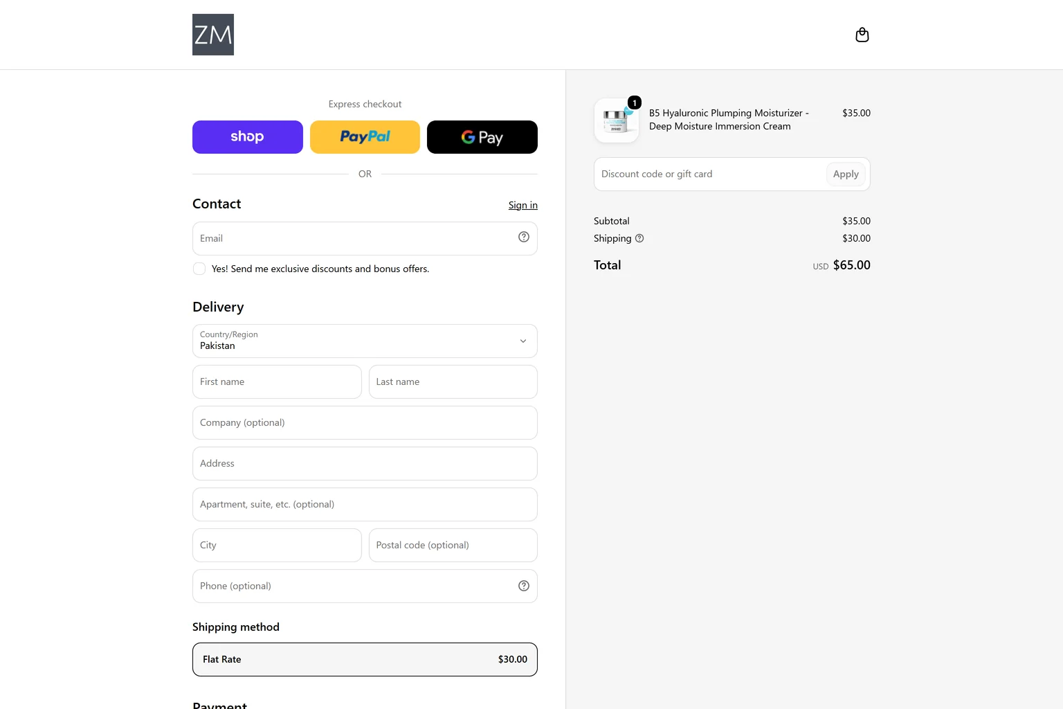 Checkout with only the fields the order needs